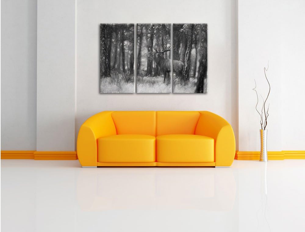Pixxprint röhrender Hirsch als Leinwandbild | Grösse: 3 Teilig (120x80) | Wandbild| Kunstdruck | fer