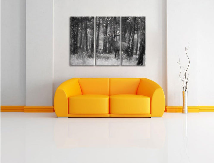 Pixxprint röhrender Hirsch als Leinwandbild | Grösse: 3 Teilig (120x80) | Wandbild| Kunstdruck | fer