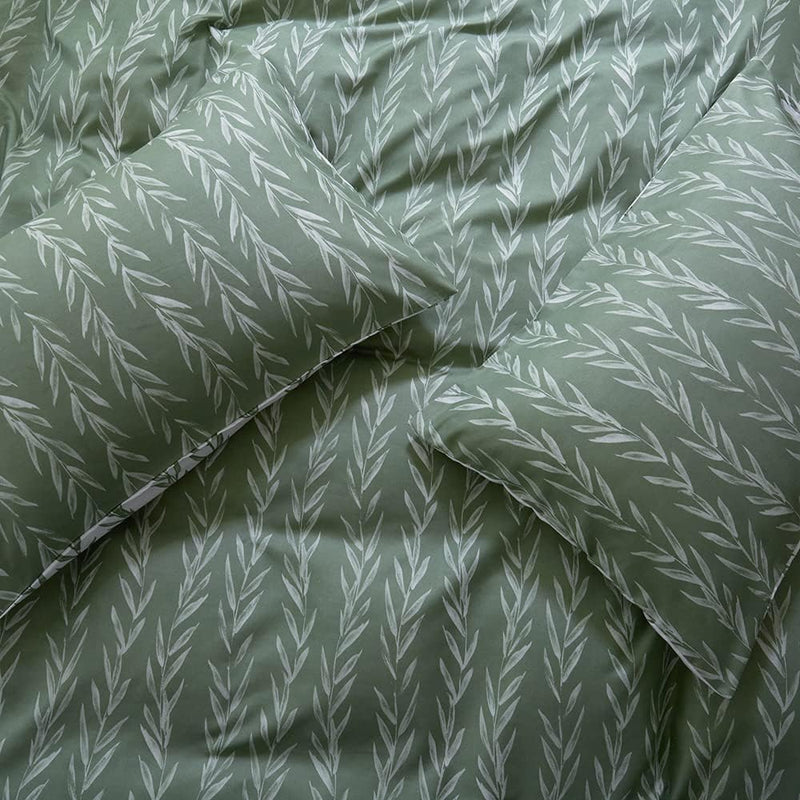 OLDBIAO Bettwäsche 200 x 220 cm und 2 Kissenbezüge 80 x 80 cm, Grün Weiss Blatt Wendebettwäsche Set