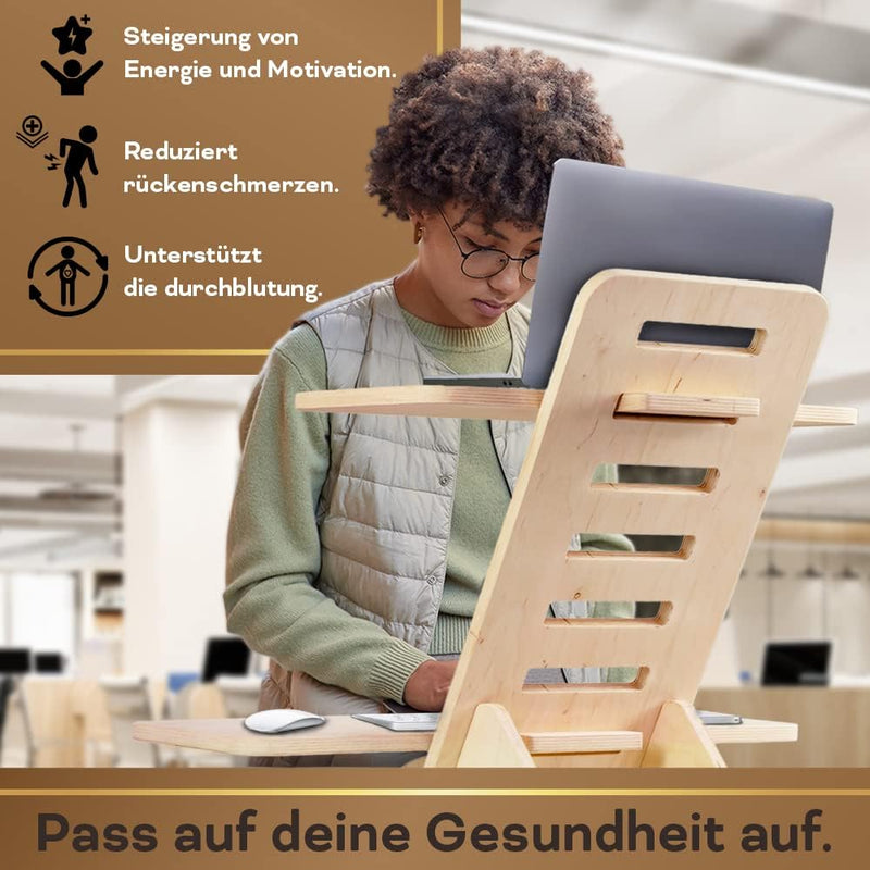 Stehschreibtisch Aufsatz | Stehpult Holz| Standing Desk | Ständer | Schreibtischaufsatz Holz | Stehp
