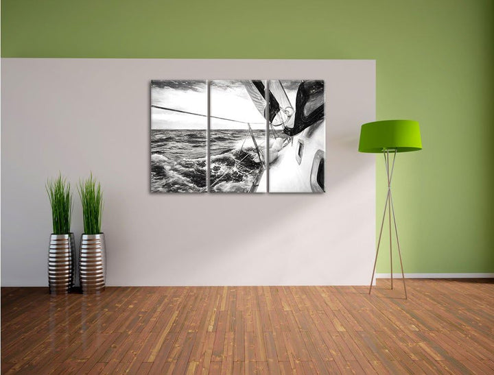 Pixxprint Die weissen Segel der Yacht Kunst als Leinwandbild | Grösse: 3 Teilig (120x80) | Wandbild|