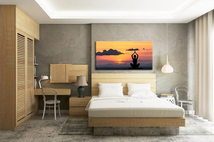 Yoga Meditation am Meer Panorama 100x50 cm als Leinwandbild, Motiv fertig gerahmt auf Echtholzrahmen