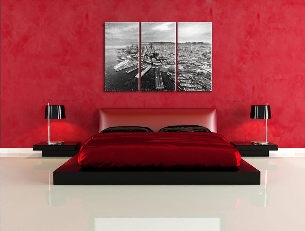 Pixxprint San Francisco bei Sonnenuntergang / 3-Teilig/Gesamtmass 120cm Leinwandbild bespannt auf Ho