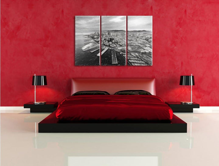 Pixxprint San Francisco bei Sonnenuntergang / 3-Teilig/Gesamtmass 120cm Leinwandbild bespannt auf Ho