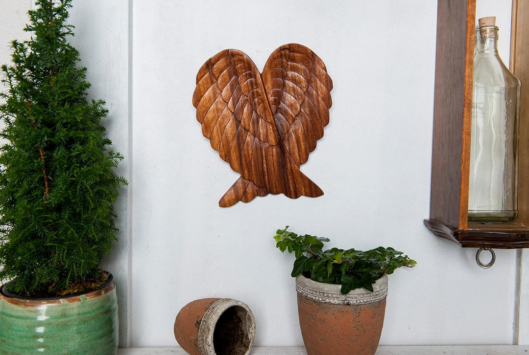 Windalf Engel Dekor Holzbild Wandrelief Amanda 22 cm Engels Flügel Holzornament Bohemian Wandojekt H