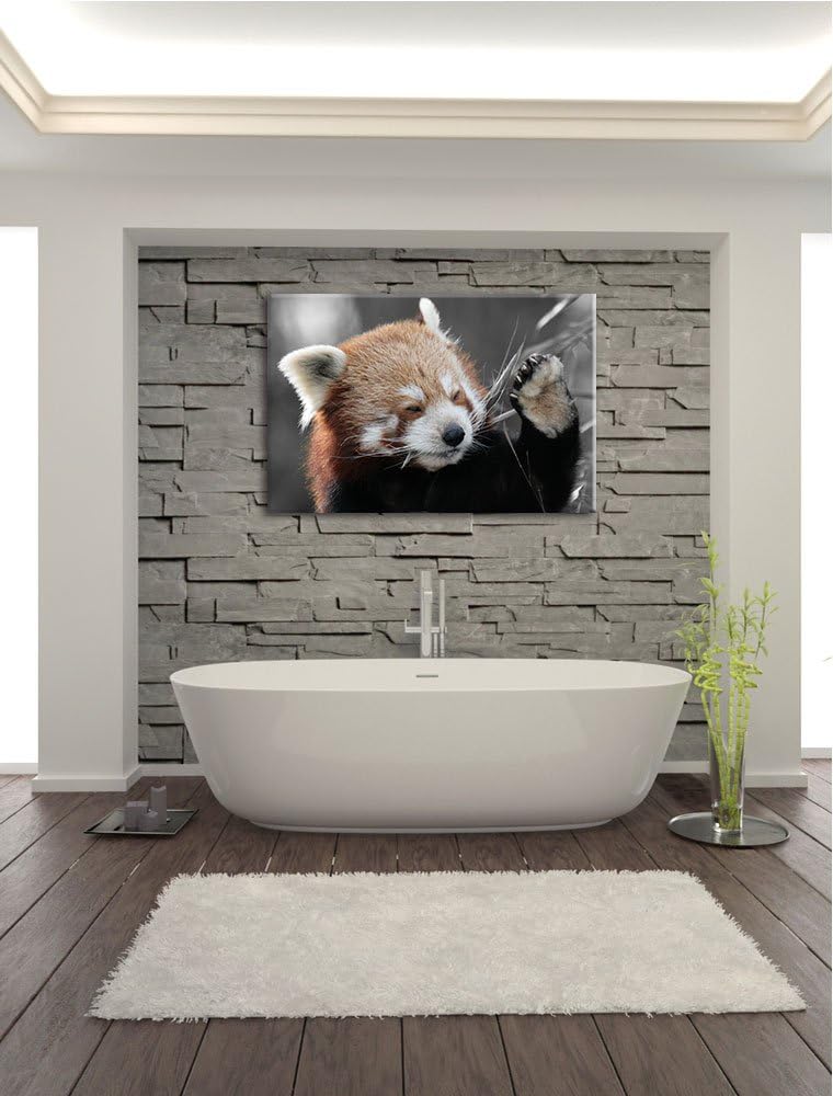 süsser Panda sagt Hallo schwarz/weiss Format: 100x70 auf Leinwand, XXL riesige Bilder fertig gerahmt