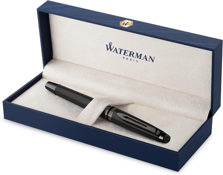 Waterman Expert Füller | Schwarze Metallic-Lackierung mit Ruthenium-Zierteilen | Medium Edelstahlfed