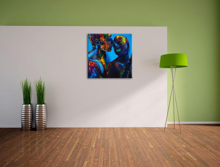Pixxprint Menschen mit fluoreszierenden Pulver, Format: 70x70 auf Leinwand, 70x70