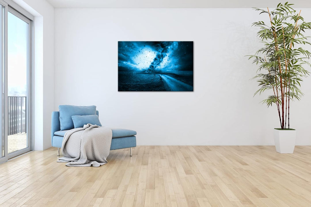 deyoli wütender Tornado Format: 80x60 Effekt: Monocrome Blau als Leinwand, Motiv fertig gerahmt auf
