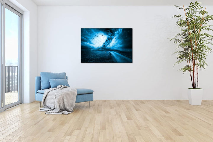 deyoli wütender Tornado Format: 80x60 Effekt: Monocrome Blau als Leinwand, Motiv fertig gerahmt auf