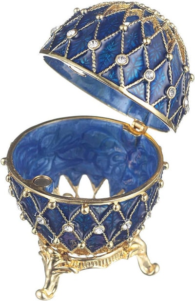 danila-souvenirs Fabergé-Stil geschnitzt Ei/Schmuckkästchen mit Gitter 7,5 cm blau