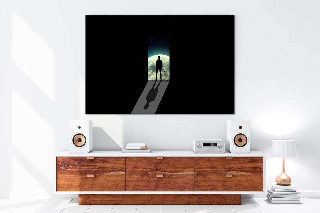 deyoli Der Man im Mond Format: 80x60 als Leinwandbild, Motiv fertig gerahmt auf Echtholzrahmen, Hoch