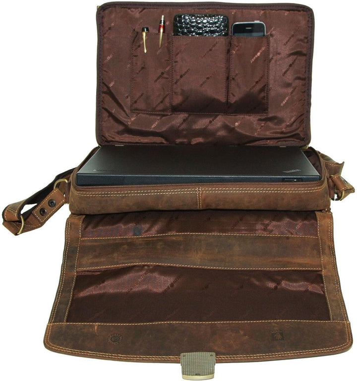 GreenBurry Laptoptasche 15 Zoll Rind-Leder Notebook-Tasche Laptopfach Akten 1718