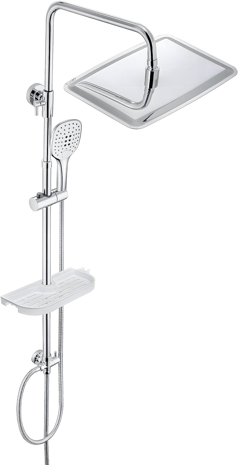 JOHO Regendusche Duschsystem ohne Duscharmatur Chrom Duschset mit Ablage, Duschkopf, Duschstange, Du