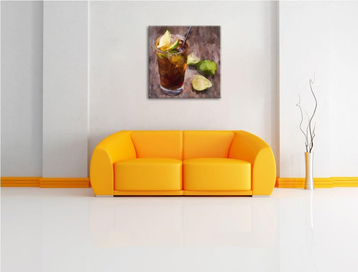 Pixxprint Cuba Libre mit vielen Limetten / 70x70cm Leinwandbild bespannt auf Holzrahmen/Wandbild Kun