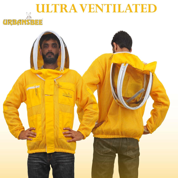 URBANSBEE Beekeeping Jacket 3-Layer Round Hat Pattern Vented Mask Beekeeping Jacket Protection for B