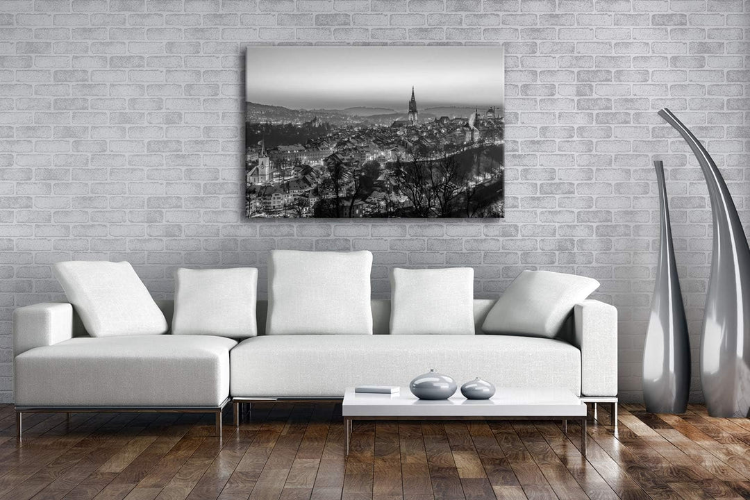 verschneites Bern in der Schweiz Format: 80x60 Effekt: Schwarz&Weiss als Leinwandbild, Motiv fertig