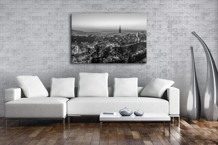 verschneites Bern in der Schweiz Format: 80x60 Effekt: Schwarz&Weiss als Leinwandbild, Motiv fertig