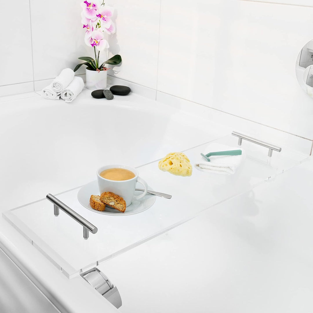 Navaris Badewannenablage aus Acryl Glas - Buch Ablage Weinglas Halterung Badewannentablett - Wannena
