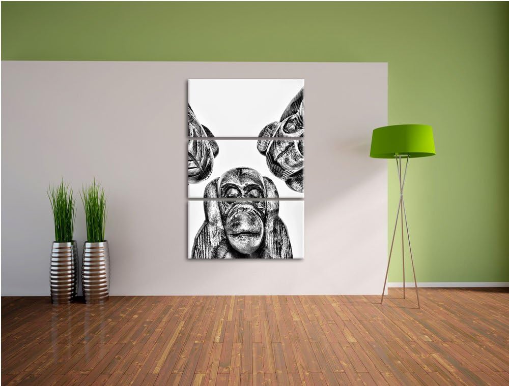 Pixxprint Monocrome, Nichts hören, Nichts sehen, Nichts Sagen, Skelette 3-Teiler Leinwandbild 120x80