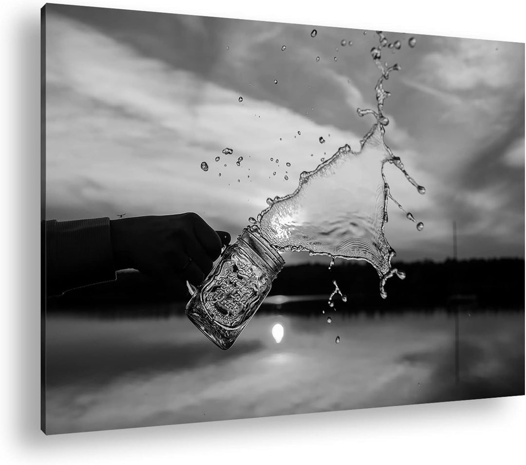 das goldene Wasser Effekt: Schwarz&Weiss, Format: 80x60 als Leinwandbild, Motiv fertig gerahmt auf E