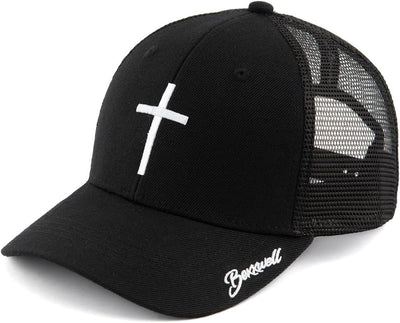 Bexxwell Trucker Cap schwarz mit Kreuz-Stickerei (optimale Passform, Kappe, Black, Truckercap, Cross
