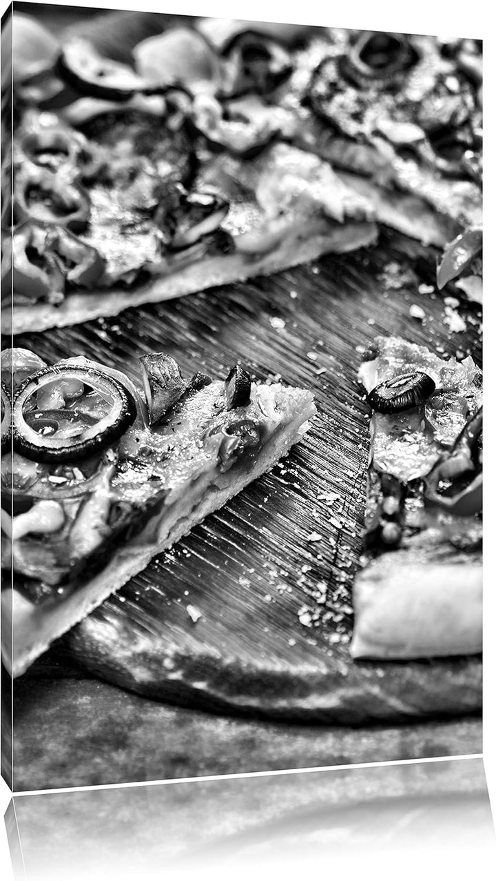 Pixxprint Leckere Pizza auf Holztisch als Leinwandbild/Grösse: 100x70 / Wandbild/Kunstdruck/fertig b