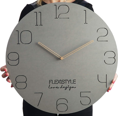 FLEXISTYLE Gross wanduhr ohne tickgeräusche ECO Grau 50cm, Wohnzimmer, Schlafzimmer, in Europa herge