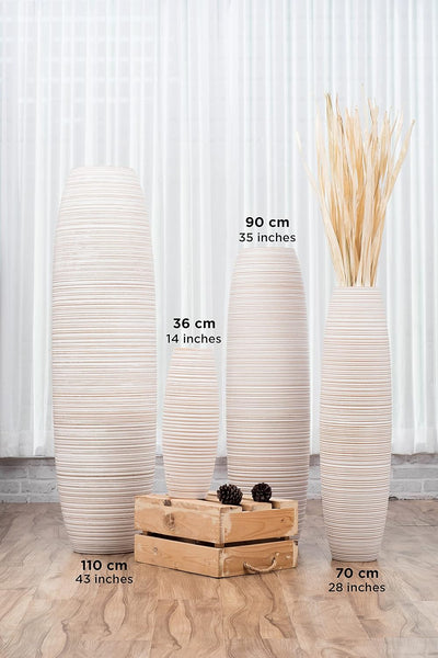 Leewadee Grosse Bodenvase für Dekozweige hohe Standvase Design Holzvase, Holz, 90 cm, White Wash 90