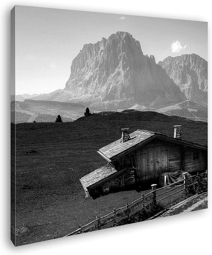 deyoli Holzhütte im Gebirge Format: 70x70 Effekt: Schwarz&Weiss als Leinwandbild, Motiv fertig gerah