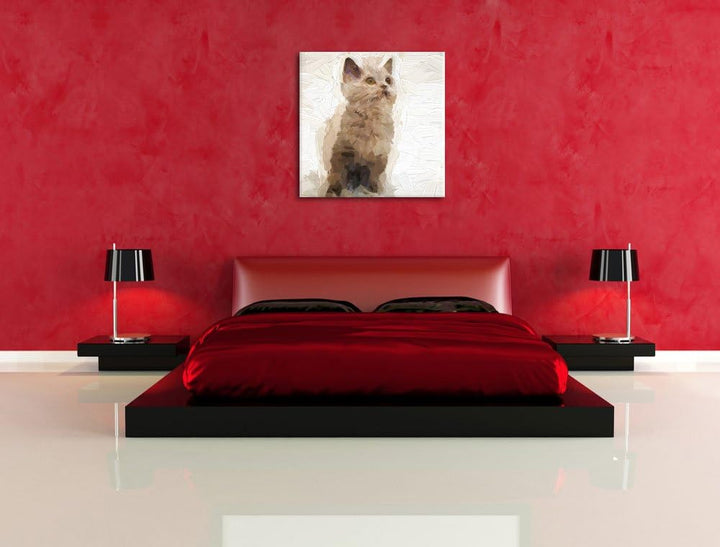 Pixxprint Niedliches Katzenbaby auf Teppich Pinsel Effekt, Format: 70x70 auf Leinwand, 70x70