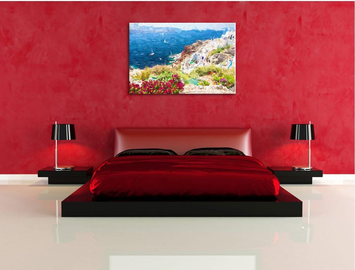 Pixxprint Griechische Küste als Leinwandbild/Grösse: 100x70 cm/Wandbild/Kunstdruck/fertig bespannt,