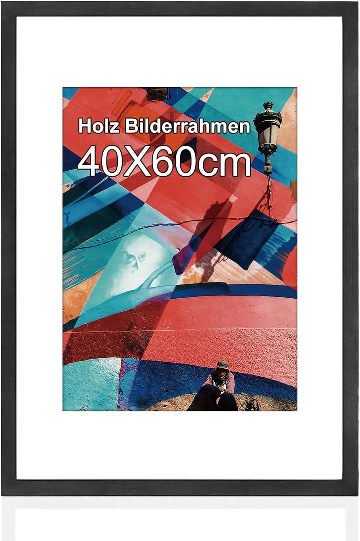 HOHIYO Holz Bilderrahmen 40x60 cm，Posterrahmen Puzzlerahmen 40x60 cm aus Eiche mit Papier-Passeparto