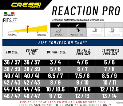 Cressi Reaction Pro Flossen für Erwachsene US Man 5.5/6.5 | US Lady 6.5/7.5 | EU 36/37 blau, US Man