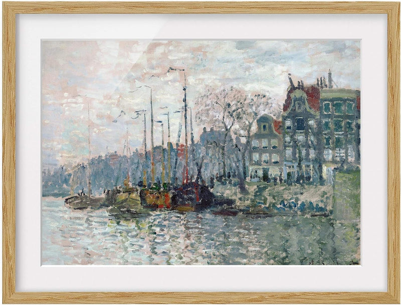 Bild mit Rahmen - Claude Monet - Kromme Waal Amsterdam - Farbe Eiche, 50 x 70 cm 50cm x 70cm Eiche,