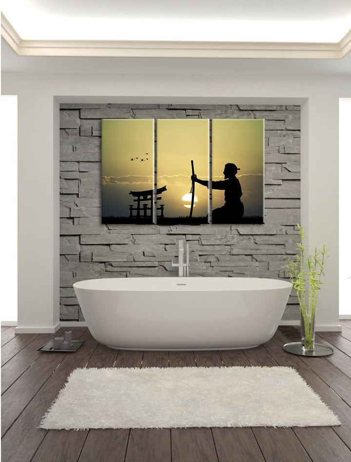 Pixxprint Samurai-Meister vor Horizont als Leinwandbild/Grösse: 3Teilig / Wandbild/Kunstdruck/fertig