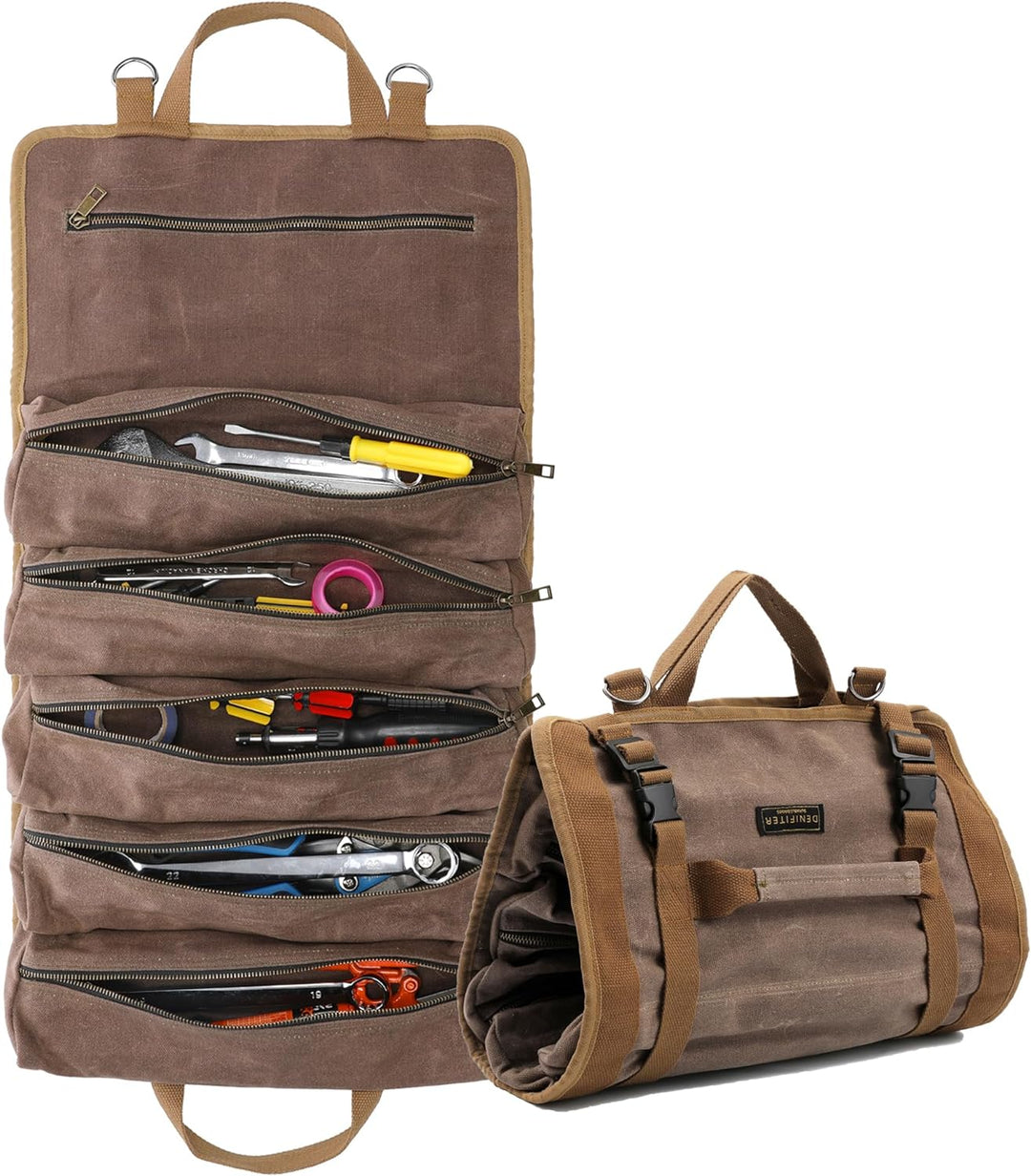 Werkzeug-Rolltasche, Werkzeugrolle für Schraubenschlüssel, aus strapazierfähigem16oz gewachstem Sege