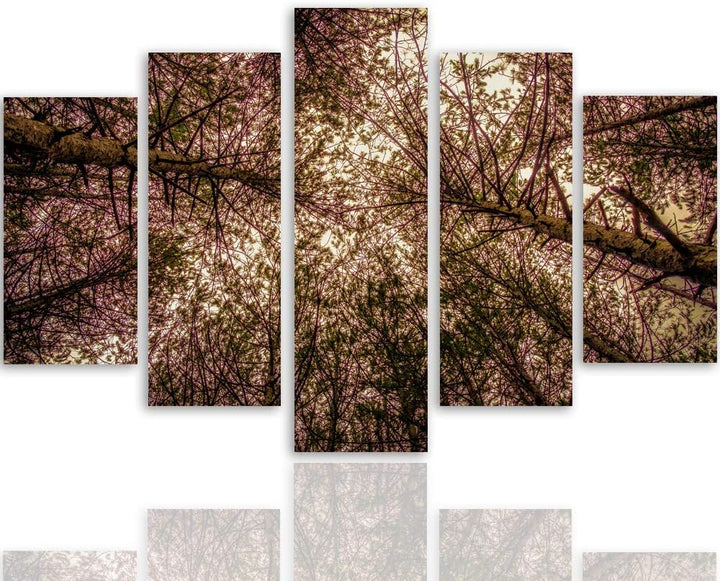 Feeby Wanddeko XXL Landschaft Leinwandbild 5 Teilig Natur Bäume Blätter rosa 250x120 cm Leinwandbild