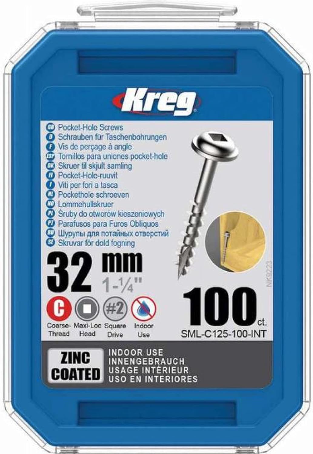 KREG KRE00055 Zinkschrauben, 32 mm, mit Grobgewinde, 250 Stück (SML-C125-250-INT