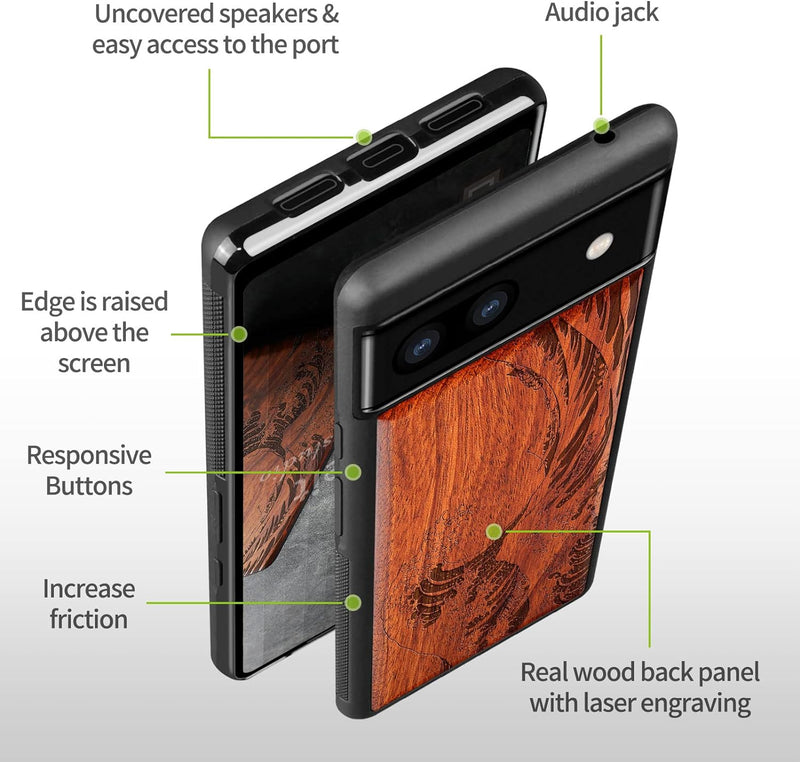 Carveit Handyhülle für Google Pixel 6a Case [Holz und TPU Silikon Hybrid hülle] Stossfeste Stossstan