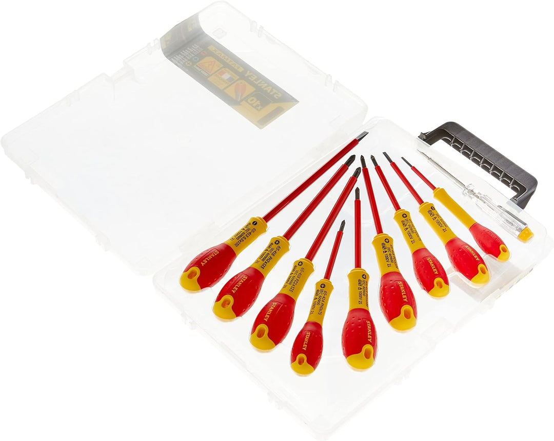 Stanley FatMax Schraubendreher-Set (isoliert, SL2.5/3.5/5.5;PH0/1/2;PZ0/1/2, Spannungstester, 10-tei