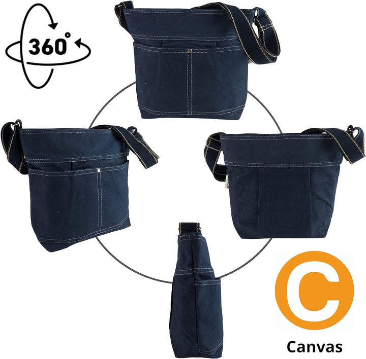 Domelo Damen Vegan Umhängetasche. Die nachhaltige Crossbody Hobo Tasche ist aus 100% Baumwolle/Canva