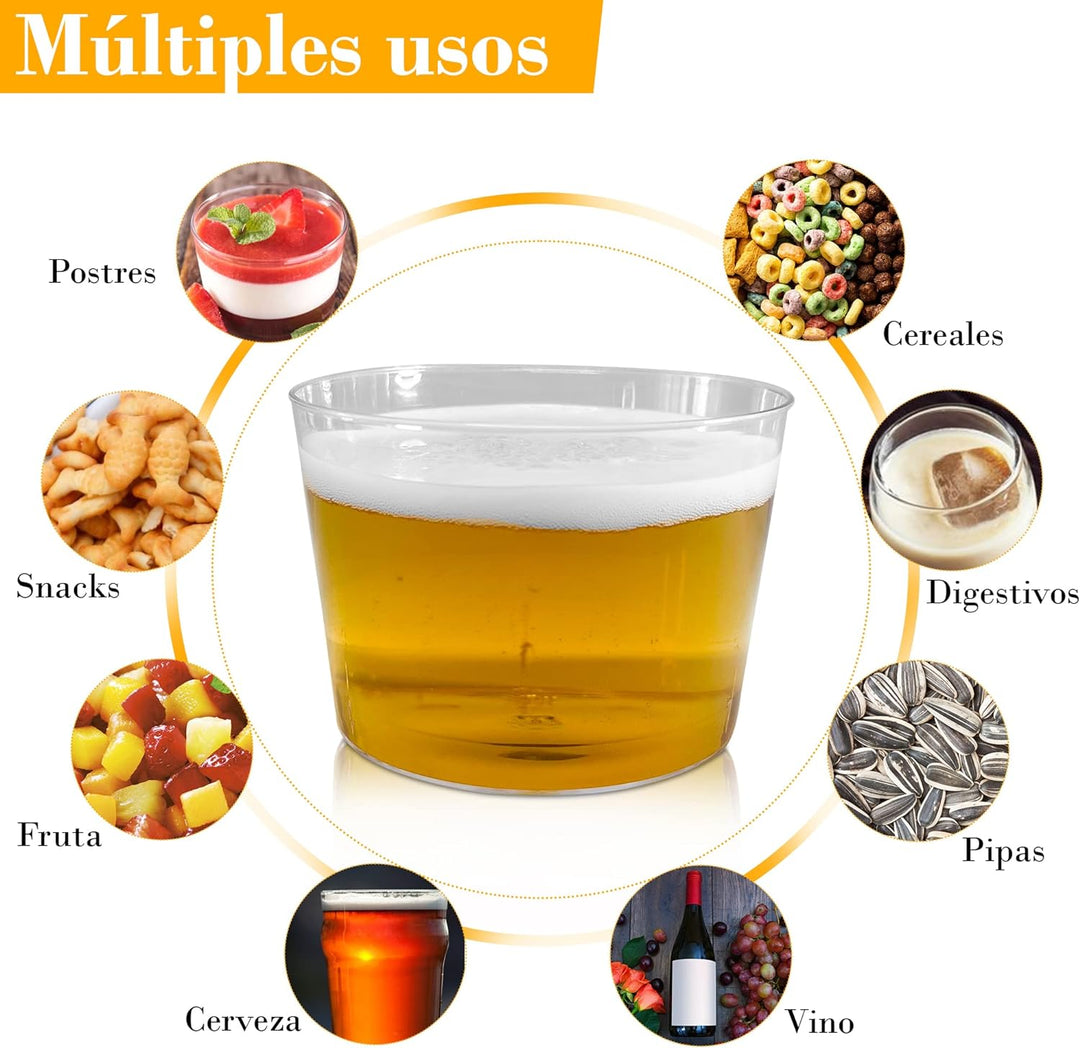 100 Einwegbecher aus Kunststoff, für Wein und Dessert, 220 ml, transparent, hart, Züritus, Snacks, i