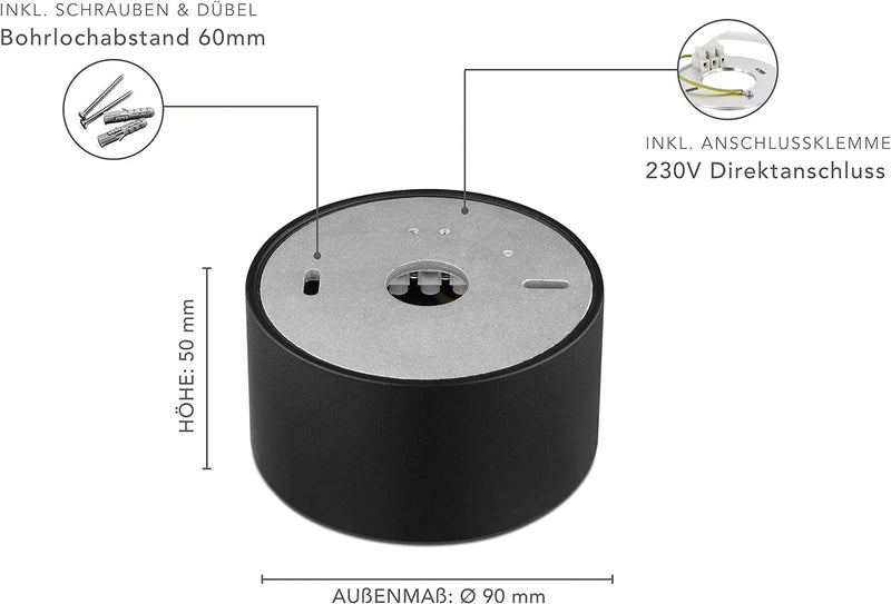 lambado® Flache LED Aufbauleuchte/Deckenstrahler Set inkl. 230V 5W Spots dimmbar - dezente Aufbaustr