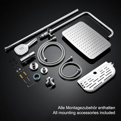 JOHO Regendusche Duschsystem ohne Duscharmatur Chrom Duschset mit Ablage, Duschkopf, Duschstange, Du