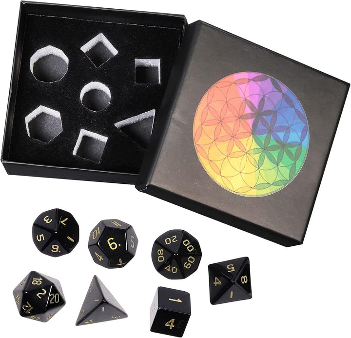 KYEYGWO Obsidian Kristall Polyedrische Würfel Set, 7pcs Reiki Heilung Stein Polyedrischer Spielwürfe