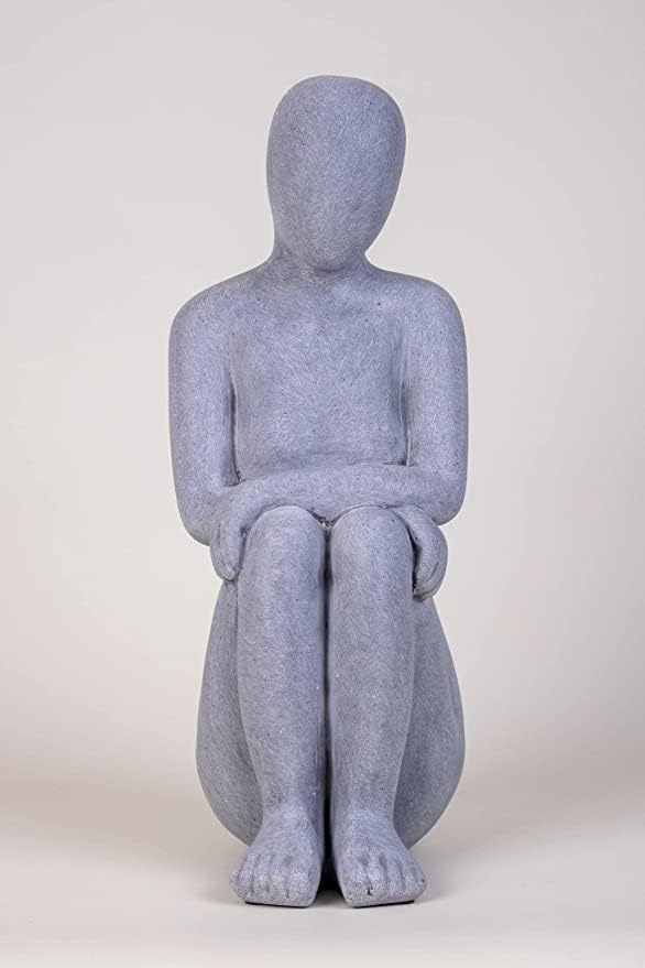 IDYL Moderne Skulptur Figur Sandsteinguss Denkende Frau | wetterfest | grau | 20x16x42 cm | Dekorati