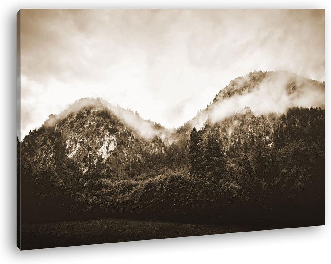 deyoli Nebel bedeckte Berge Format: 80x60 Effekt: Sepia als Leinwand, Motiv fertig gerahmt auf Echth