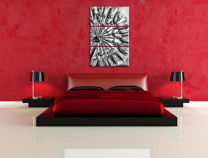 Pixxprint Monocrome, Schöne Pusteblume 3-Teiler Leinwandbild 120x80 Bild auf Leinwand