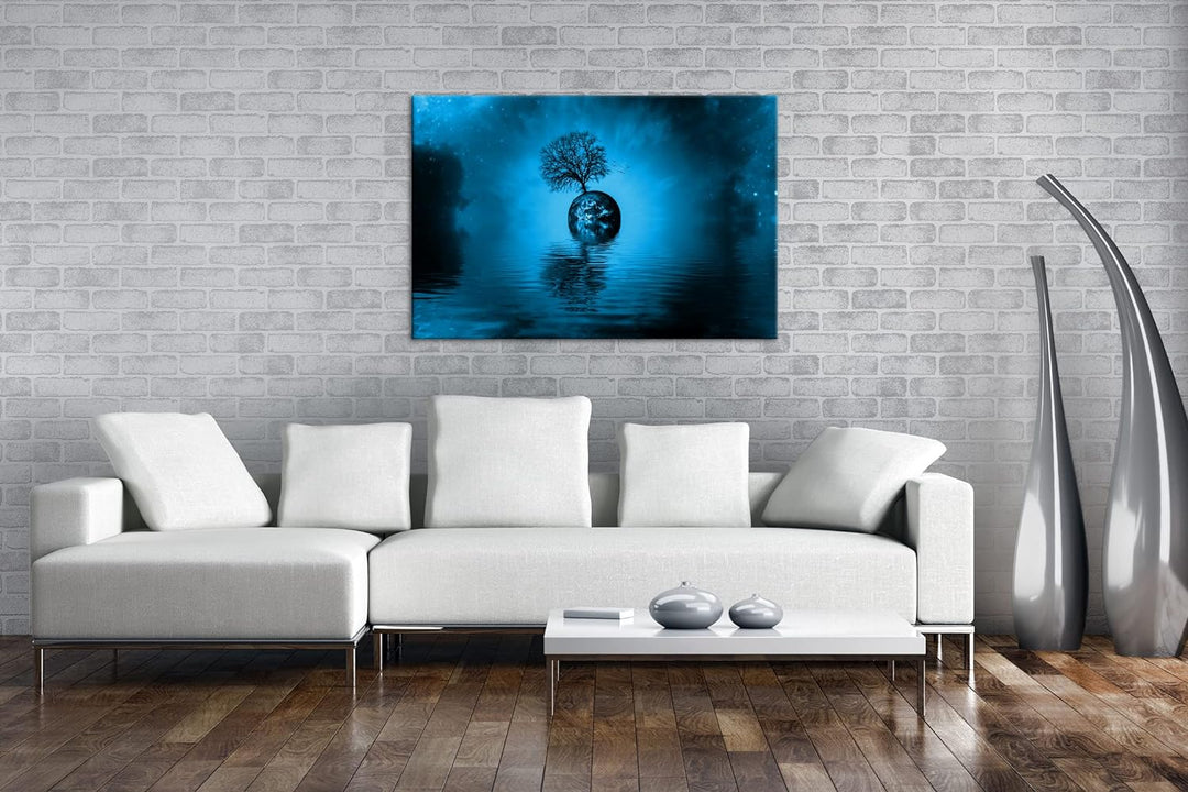 kunstvolle Darstellung unserer Erde Format 80x60 Effekt: Monocrome Blau als Leinwandbild, Motiv fert